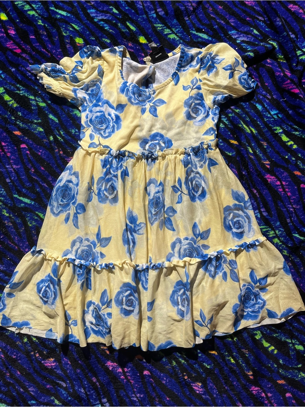 Girls Yellow Dress with Blue Floral Print